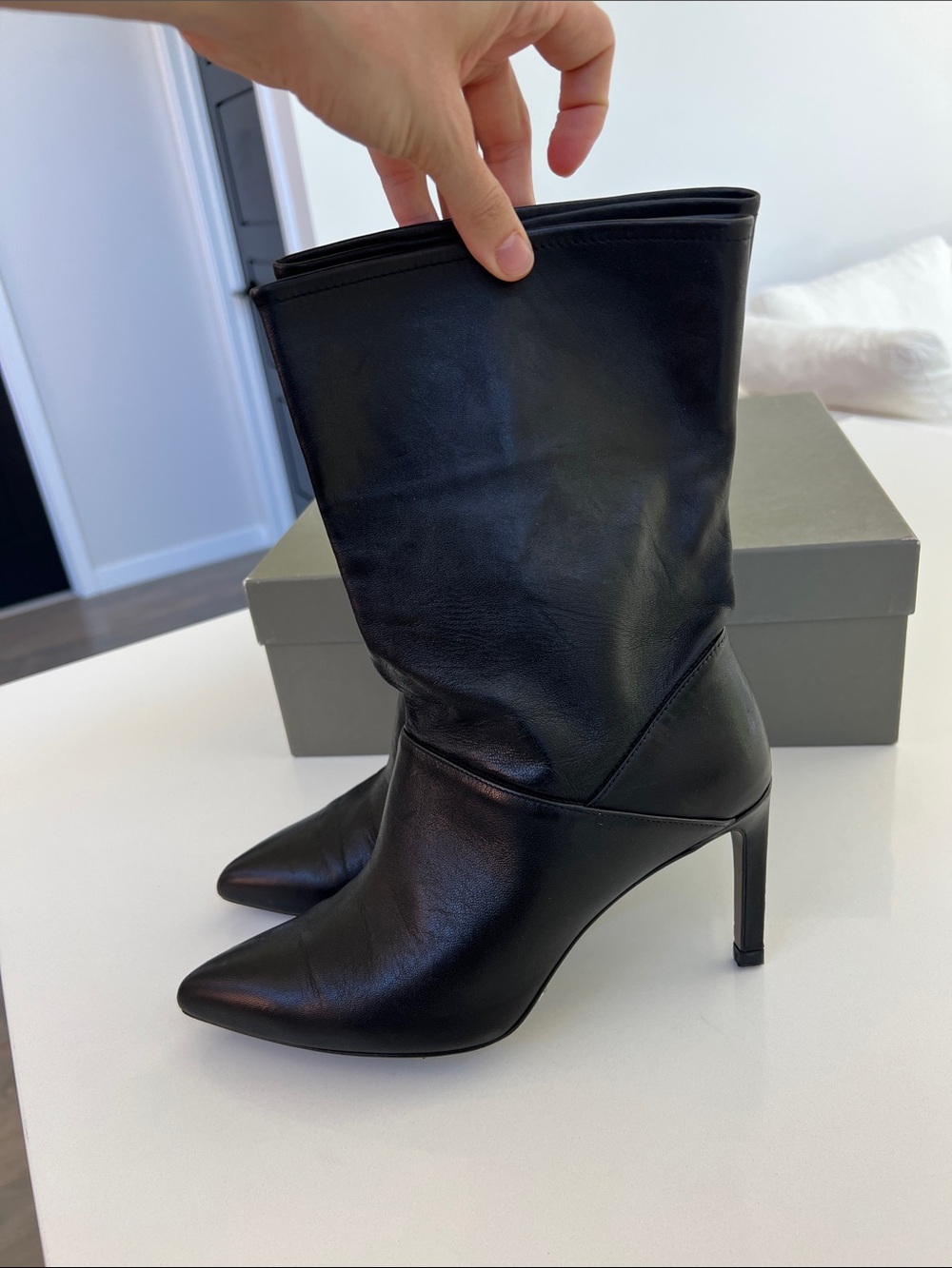 ALL SAINTS orlana black leather pointed toe ankle boots booties 8